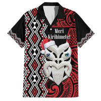 Personalised New Zealand Christmas Family Matching Off The Shoulder Long Sleeve Dress and Hawaiian Shirt Meri Kirihimete Maori Wheku - Taniko Art LT14 Dad's Shirt - Short Sleeve Black - Polynesian Pride