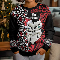 Personalised New Zealand Christmas Kid Ugly Christmas Sweater Meri Kirihimete Maori Wheku - Taniko Art LT14 - Polynesian Pride