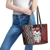 Personalised New Zealand Christmas Leather Tote Bag Meri Kirihimete Maori Wheku - Taniko Art LT14 - Polynesian Pride