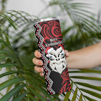 Personalised New Zealand Christmas Skinny Tumbler Meri Kirihimete Maori Wheku - Taniko Art LT14 - Polynesian Pride