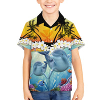Aloha Hawaii Dolphins Family Matching Short Sleeve Bodycon Dress and Hawaiian Shirt Heart Of The Ocean Tropical Summer Vibes LT14 Son's Shirt Blue - Polynesian Pride