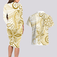 Polynesia Dolphins Couples Matching Long Sleeve Bodycon Dress and Hawaiian Shirt Valentine Day Floral Polynesian - Vintage Brown LT14 - Polynesian Pride