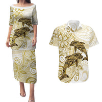 Polynesia Dolphins Couples Matching Puletasi and Hawaiian Shirt Valentine Day Floral Polynesian - Vintage Brown LT14 Brown - Polynesian Pride