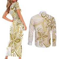 Polynesia Dolphins Couples Matching Short Sleeve Bodycon Dress and Long Sleeve Button Shirt Valentine Day Floral Polynesian - Vintage Brown LT14 - Polynesian Pride
