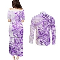 Polynesia Dolphins Couples Matching Puletasi and Long Sleeve Button Shirt Valentine Day Floral Polynesian - Vintage Purple LT14 - Polynesian Pride