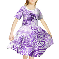 Polynesia Dolphins Kid Short Sleeve Dress Valentine Day Floral Polynesian - Vintage Purple LT14 - Polynesian Pride