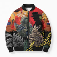 New Zealand and Australia ANZAC Day Bomber Puffer Jacket Sliver Fern Kakapo With Golden Wattle Kangaroo LT14 Unisex Gold - Polynesian Pride