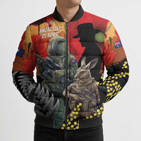 New Zealand and Australia ANZAC Day Bomber Puffer Jacket Sliver Fern Kakapo With Golden Wattle Kangaroo LT14 - Polynesian Pride