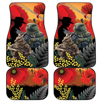 New Zealand and Australia ANZAC Day Car Mats Sliver Fern Kakapo With Golden Wattle Kangaroo LT14 - Polynesian Pride