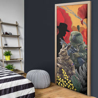 New Zealand and Australia ANZAC Day Door Cover Sliver Fern Kakapo With Golden Wattle Kangaroo LT14 - Polynesian Pride