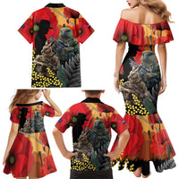New Zealand and Australia ANZAC Day Family Matching Mermaid Dress and Hawaiian Shirt Sliver Fern Kakapo With Golden Wattle Kangaroo LT14 - Polynesian Pride