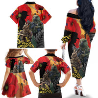 New Zealand and Australia ANZAC Day Family Matching Off The Shoulder Long Sleeve Dress and Hawaiian Shirt Sliver Fern Kakapo With Golden Wattle Kangaroo LT14 - Polynesian Pride