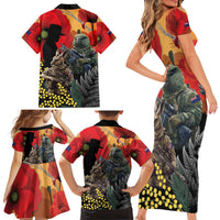New Zealand and Australia ANZAC Day Family Matching Short Sleeve Bodycon Dress and Hawaiian Shirt Sliver Fern Kakapo With Golden Wattle Kangaroo LT14 - Polynesian Pride
