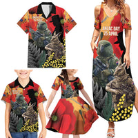 New Zealand and Australia ANZAC Day Family Matching Summer Maxi Dress and Hawaiian Shirt Sliver Fern Kakapo With Golden Wattle Kangaroo LT14 - Polynesian Pride