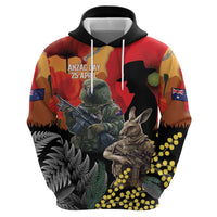 New Zealand and Australia ANZAC Day Hoodie Sliver Fern Kakapo With Golden Wattle Kangaroo LT14 - Polynesian Pride