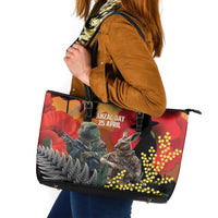 New Zealand and Australia ANZAC Day Leather Tote Bag Sliver Fern Kakapo With Golden Wattle Kangaroo LT14 Gold - Polynesian Pride