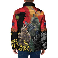New Zealand and Australia ANZAC Day Padded Jacket Sliver Fern Kakapo With Golden Wattle Kangaroo LT14 - Polynesian Pride