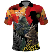 New Zealand and Australia ANZAC Day Polo Shirt Sliver Fern Kakapo With Golden Wattle Kangaroo LT14 Gold - Polynesian Pride