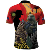 New Zealand and Australia ANZAC Day Polo Shirt Sliver Fern Kakapo With Golden Wattle Kangaroo LT14 - Polynesian Pride