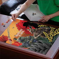New Zealand and Australia ANZAC Day Puzzle Sliver Fern Kakapo With Golden Wattle Kangaroo LT14 - Polynesian Pride