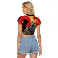 New Zealand and Australia ANZAC Day Raglan Cropped T Shirt Sliver Fern Kakapo With Golden Wattle Kangaroo