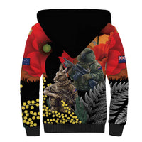 New Zealand and Australia ANZAC Day Sherpa Hoodie Sliver Fern Kakapo With Golden Wattle Kangaroo LT14 - Polynesian Pride