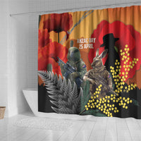 New Zealand and Australia ANZAC Day Shower Curtain Sliver Fern Kakapo With Golden Wattle Kangaroo LT14 - Polynesian Pride