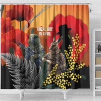 New Zealand and Australia ANZAC Day Shower Curtain Sliver Fern Kakapo With Golden Wattle Kangaroo LT14 - Polynesian Pride