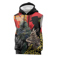 New Zealand and Australia ANZAC Day Sleeveless Hoodie Sliver Fern Kakapo With Golden Wattle Kangaroo LT14 Gold - Polynesian Pride