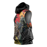 New Zealand and Australia ANZAC Day Sleeveless Hoodie Sliver Fern Kakapo With Golden Wattle Kangaroo LT14 - Polynesian Pride