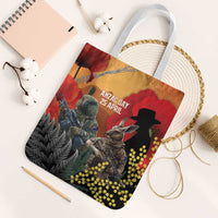 New Zealand and Australia ANZAC Day Tote Bag Sliver Fern Kakapo With Golden Wattle Kangaroo LT14 White Strap One Size Gold - Polynesian Pride