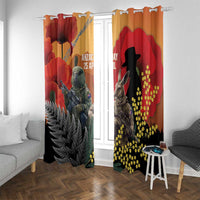 New Zealand and Australia ANZAC Day Window Curtain Sliver Fern Kakapo With Golden Wattle Kangaroo LT14 With Grommets Gold - Polynesian Pride