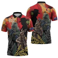 New Zealand and Australia ANZAC Day Zipper Polo Shirt Sliver Fern Kakapo With Golden Wattle Kangaroo LT14 - Polynesian Pride