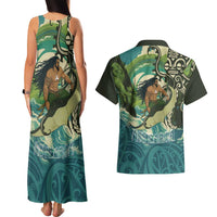 Aotearoa Tangaroa Atua Couples Matching Tank Maxi Dress and Hawaiian Shirt New Zealand God Of The Ocean LT14 - Polynesian Pride