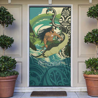Aotearoa Tangaroa Atua Door Cover New Zealand God Of The Ocean LT14 Cyan - Polynesian Pride
