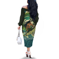 Aotearoa Tangaroa Atua Family Matching Off The Shoulder Long Sleeve Dress and Hawaiian Shirt New Zealand God Of The Ocean LT14 - Polynesian Pride