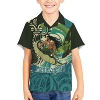 Aotearoa Tangaroa Atua Family Matching Off The Shoulder Long Sleeve Dress and Hawaiian Shirt New Zealand God Of The Ocean LT14 Son's Shirt Cyan - Polynesian Pride