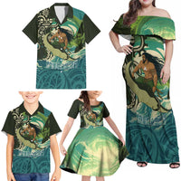 Aotearoa Tangaroa Atua Family Matching Off Shoulder Maxi Dress and Hawaiian Shirt New Zealand God Of The Ocean LT14 - Polynesian Pride
