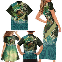 Aotearoa Tangaroa Atua Family Matching Short Sleeve Bodycon Dress and Hawaiian Shirt New Zealand God Of The Ocean LT14 - Polynesian Pride