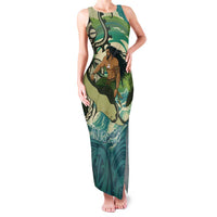 Aotearoa Tangaroa Atua Family Matching Tank Maxi Dress and Hawaiian Shirt New Zealand God Of The Ocean LT14 Mom's Dress Cyan - Polynesian Pride