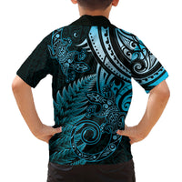 New Zealand Lizard Family Matching Long Sleeve Bodycon Dress and Hawaiian Shirt Silver Fern Aotearoa Maori Blue Version LT14 - Polynesian Pride