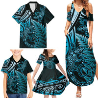 New Zealand Lizard Family Matching Summer Maxi Dress and Hawaiian Shirt Silver Fern Aotearoa Maori Blue Version LT14 - Polynesian Pride