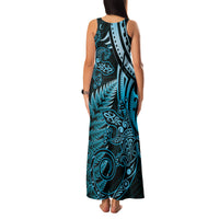 New Zealand Lizard Family Matching Tank Maxi Dress and Hawaiian Shirt Silver Fern Aotearoa Maori Blue Version LT14 - Polynesian Pride