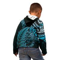New Zealand Lizard Kid Hoodie Silver Fern Aotearoa Maori Blue Version