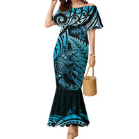 New Zealand Lizard Mermaid Dress Silver Fern Aotearoa Maori Blue Version LT14 Women Blue - Polynesian Pride