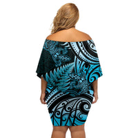 New Zealand Lizard Off Shoulder Short Dress Silver Fern Aotearoa Maori Blue Version LT14 - Polynesian Pride