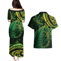 New Zealand Lizard Couples Matching Puletasi and Hawaiian Shirt Silver Fern Aotearoa Maori Green Version LT14 - Polynesian Pride