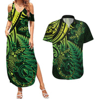 New Zealand Lizard Couples Matching Summer Maxi Dress and Hawaiian Shirt Silver Fern Aotearoa Maori Green Version LT14 Green - Polynesian Pride