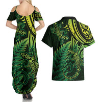 New Zealand Lizard Couples Matching Summer Maxi Dress and Hawaiian Shirt Silver Fern Aotearoa Maori Green Version LT14 - Polynesian Pride