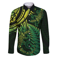 New Zealand Lizard Family Matching Short Sleeve Bodycon Dress and Hawaiian Shirt Silver Fern Aotearoa Maori Green Version LT14 Dad's Shirt - Long Sleeve Green - Polynesian Pride